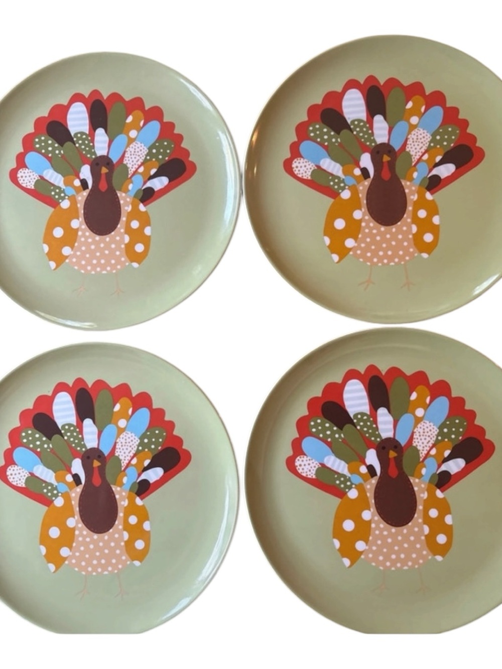 Pottery Barn Kids Thanksgiving Turkey Plates Melamine Plastic Set of 4